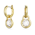 Dextera drop earrings, Round cut, White, Gold-tone plated