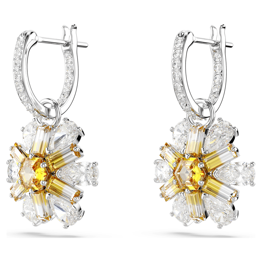 swarovski idyllia drop earrings  flower  yellow  rhodium plated