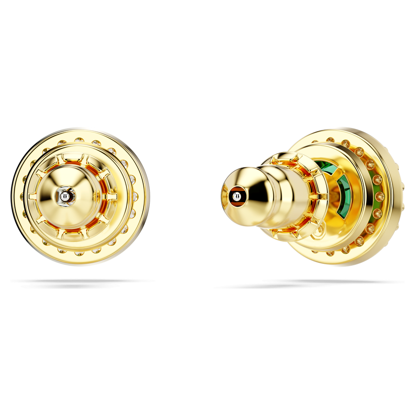 swarovski una stud earrings  round cut  pav   green  gold tone plated