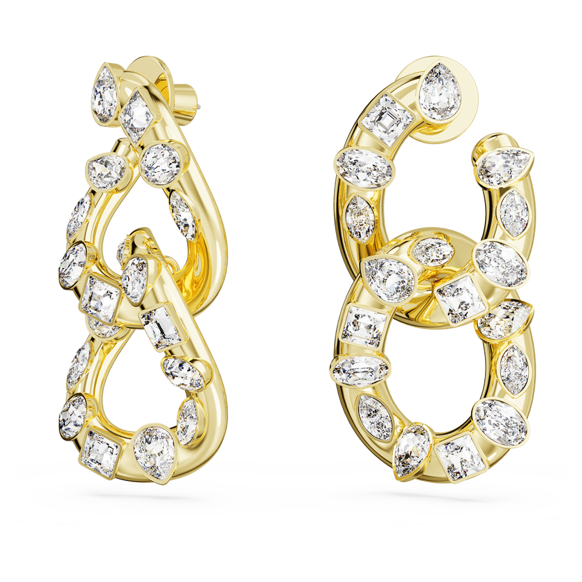 swarovski أقراط حلقية imber، قطع متنوع، حلقات متداخلة، لون أبيض، طلاء بلون ذهبي