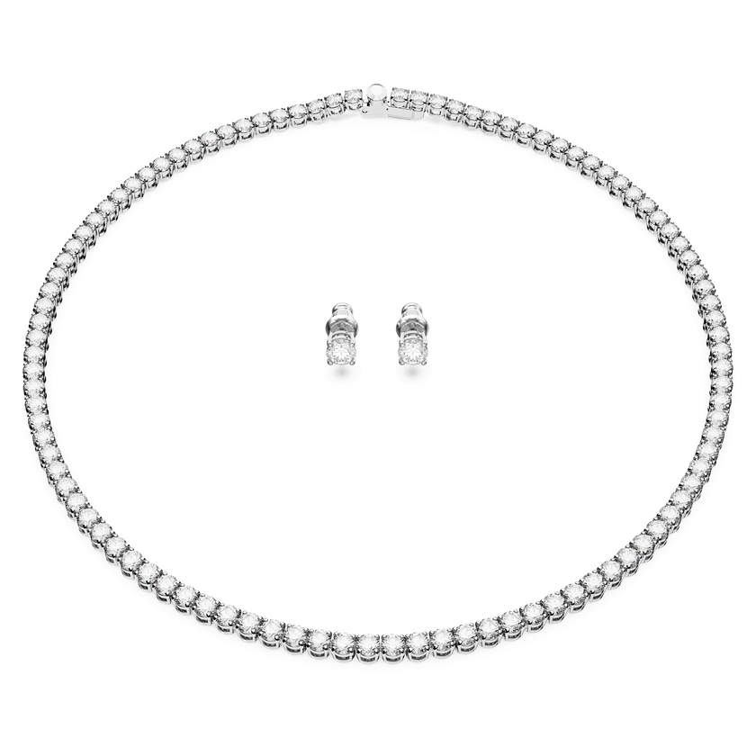 swarovski matrix tennis set  round cut  white  rhodium plated