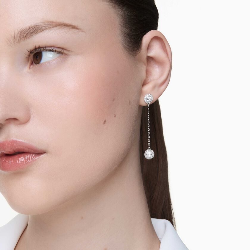 swarovski أقراط متدلية una angelic، قطع مستدير، لون أبيض، طلاء روديوم