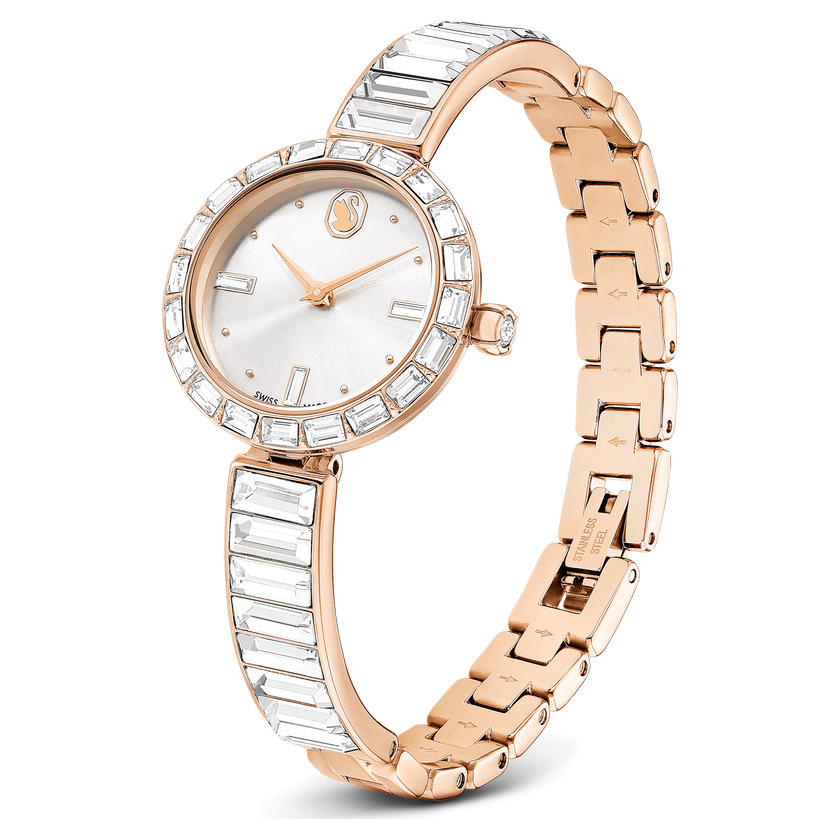 swarovski ساعة matrix bangle، صناعة سويسرية، سوار كريستال، لون أبيض، لمسة نهائية بلون ذهبي وردي