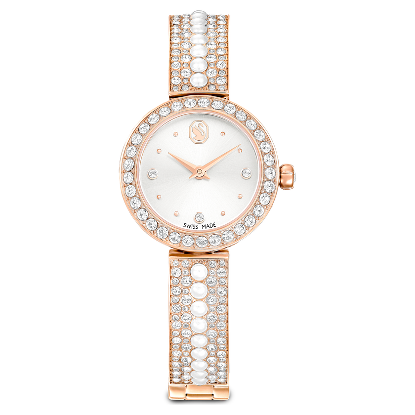 swarovski matrix pearl bangle bangle watch  swiss made  crystal bracelet  white  rose gold tone finish