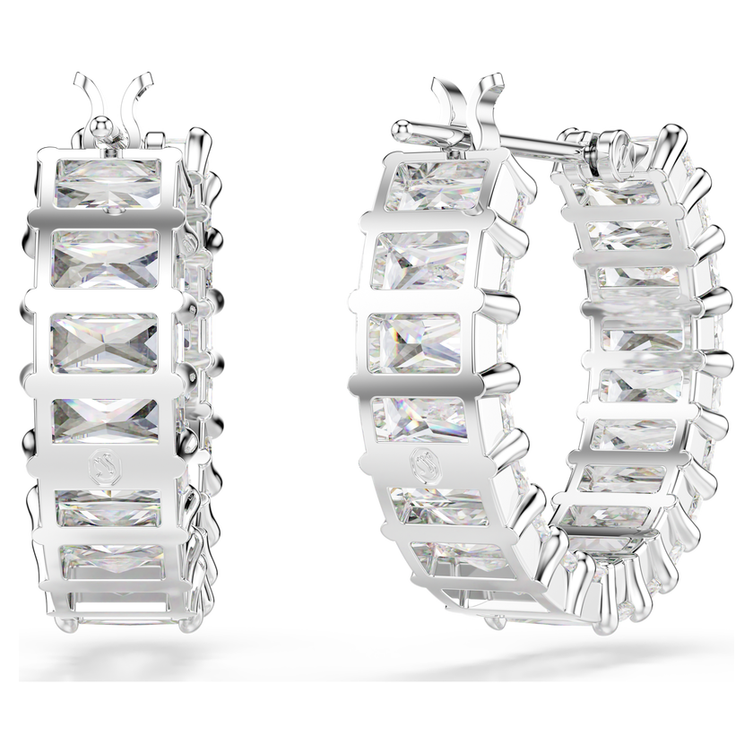 swarovski أقراط حلقية matrix، قطع باغيت، لون أبيض، طلاء روديوم