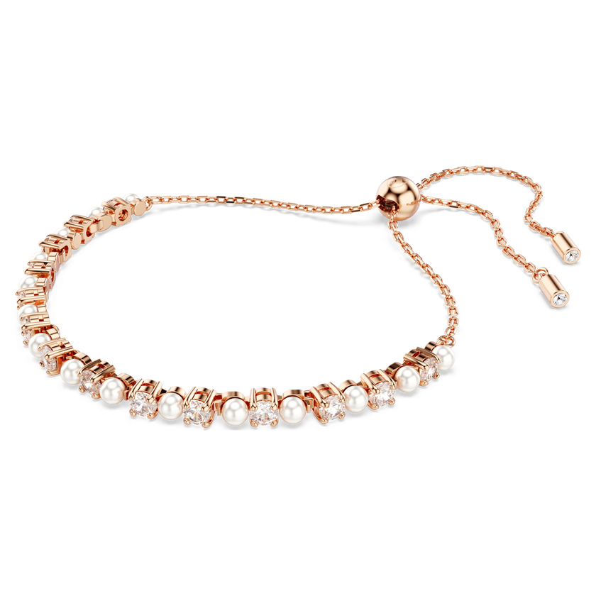 swarovski matrix tennis bracelet  crystal pearl  round cuts  white  rose gold tone plated