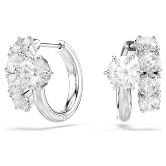 swarovski matrix hoop earrings  round cut  white  rhodium plated
