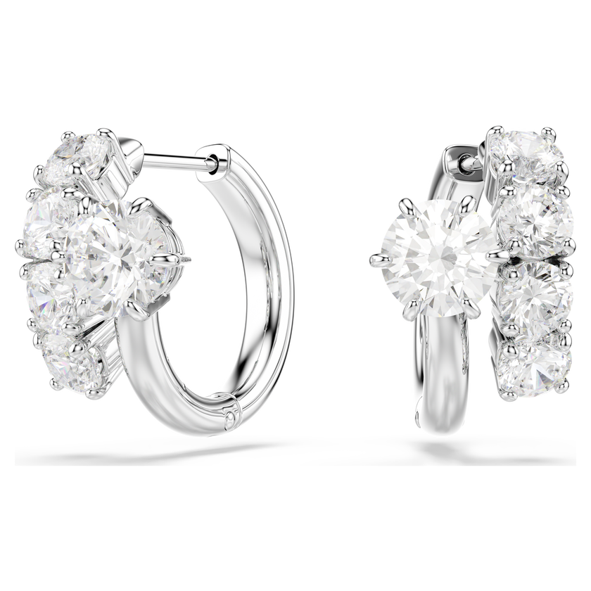 swarovski matrix hoop earrings  round cut  white  rhodium plated