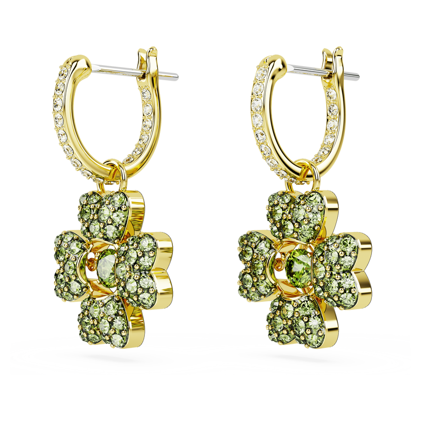 swarovski أقراط متدلية idyllia، على شكل زهرة برسيم، لون أخضر، طلاء بلون ذهبي