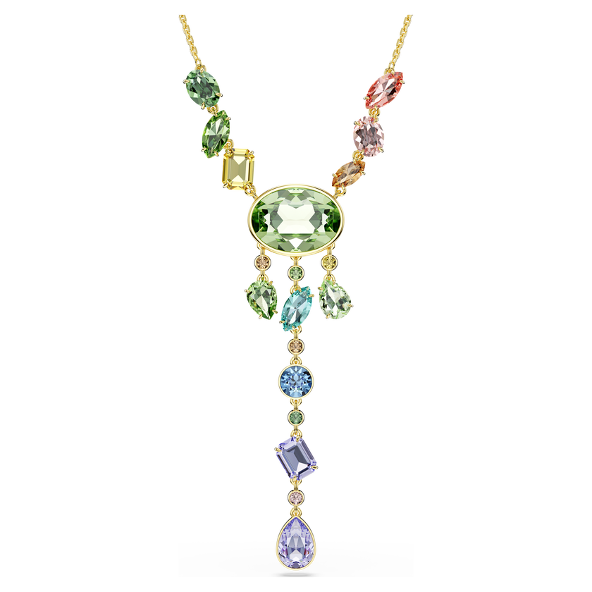 swarovski عقد gema على شكل حرف y، قطع متنوع، ألوان متعددة، لمسة نهائية من الذهب عيار 18 قيراط
