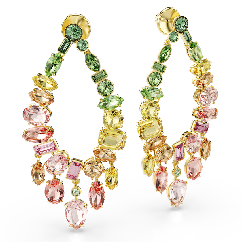 swarovski gema drop earrings  mixed cuts  chandelier  multicolored  gold tone plated