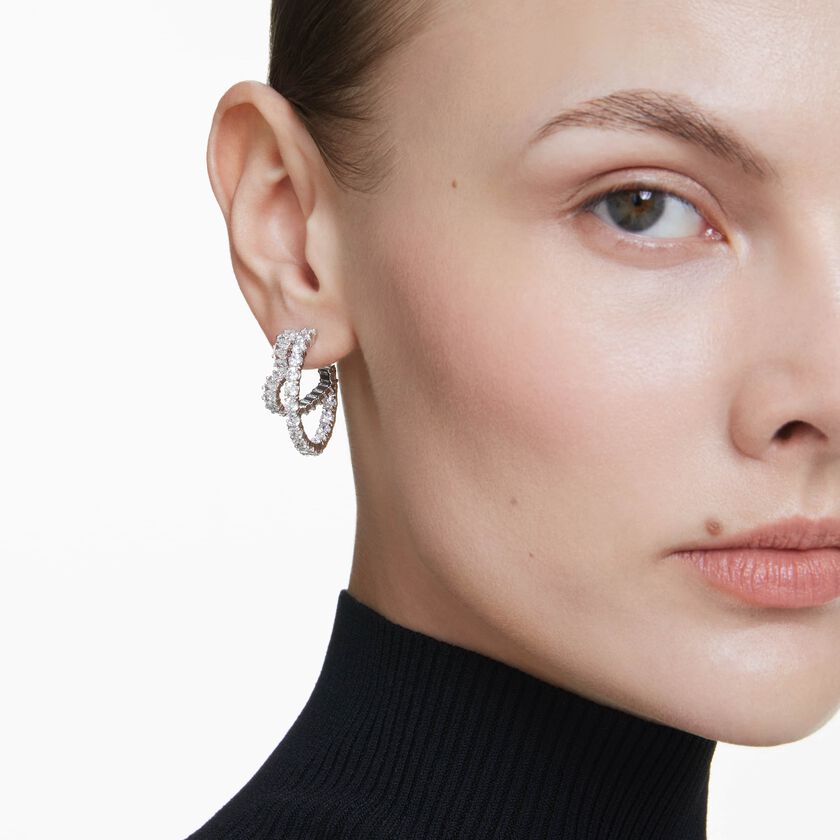 swarovski matrix hoop earrings  mixed cuts  heart  white  rhodium plated