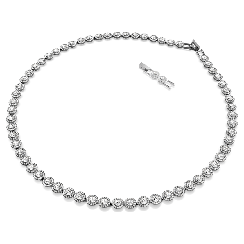 swarovski una necklace  round cut  long  white  ruthenium plated