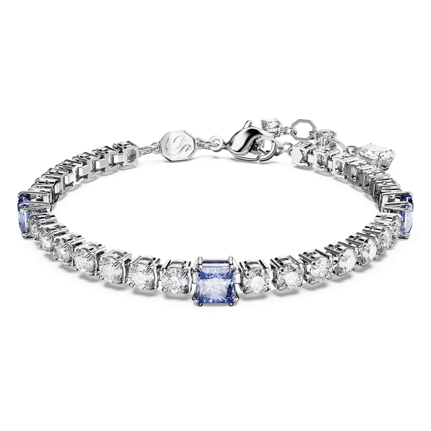 swarovski matrix tennis bracelet  mixed cuts  blue  rhodium plated