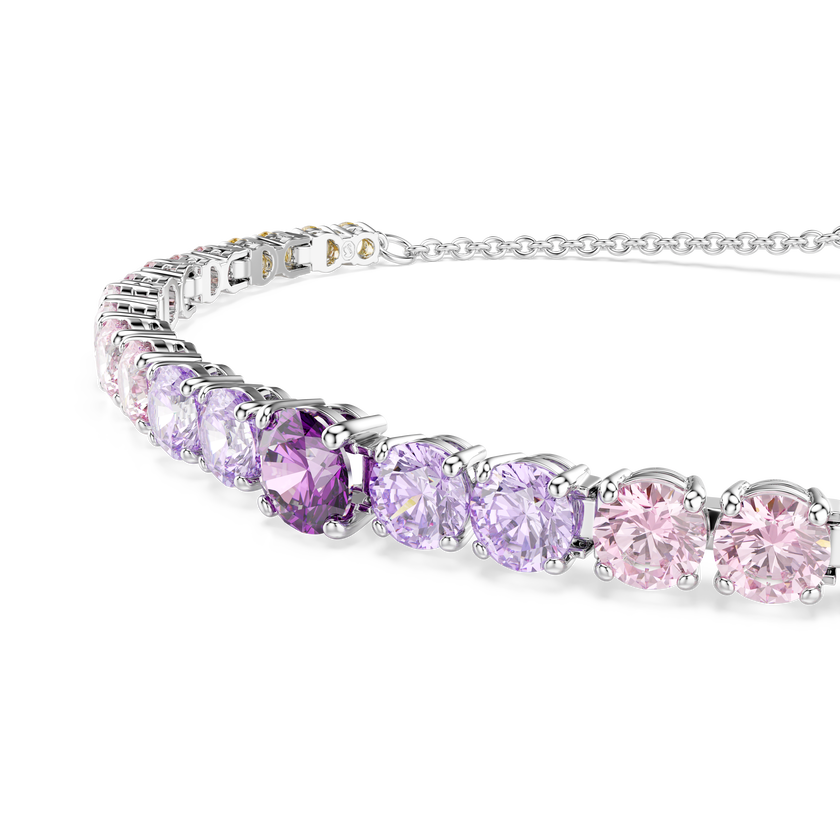 swarovski matrix tennis bracelet  gradient of round cuts  multicolored  rhodium plated