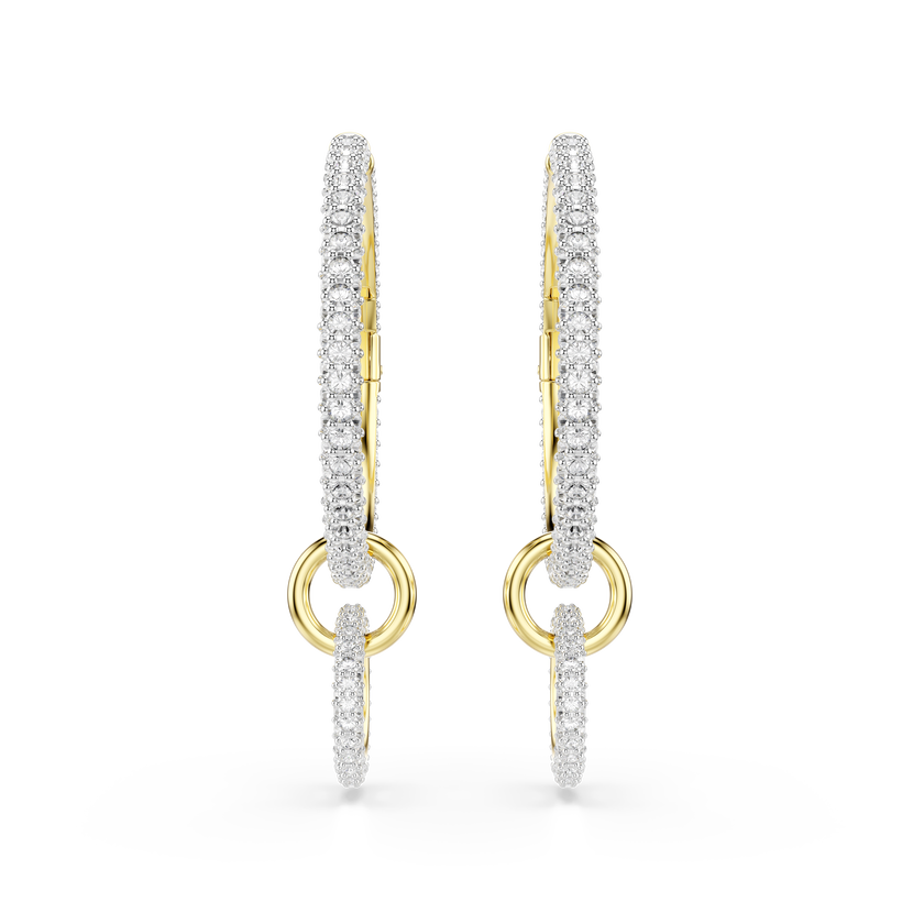 swarovski dextera hoop earrings  round cut  white  18k gold finish