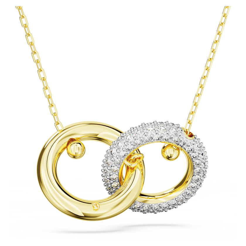 swarovski قلادة dextera، حلقات متداخلة، لون أبيض، لمسة نهائية من الذهب عيار 18 قيراط