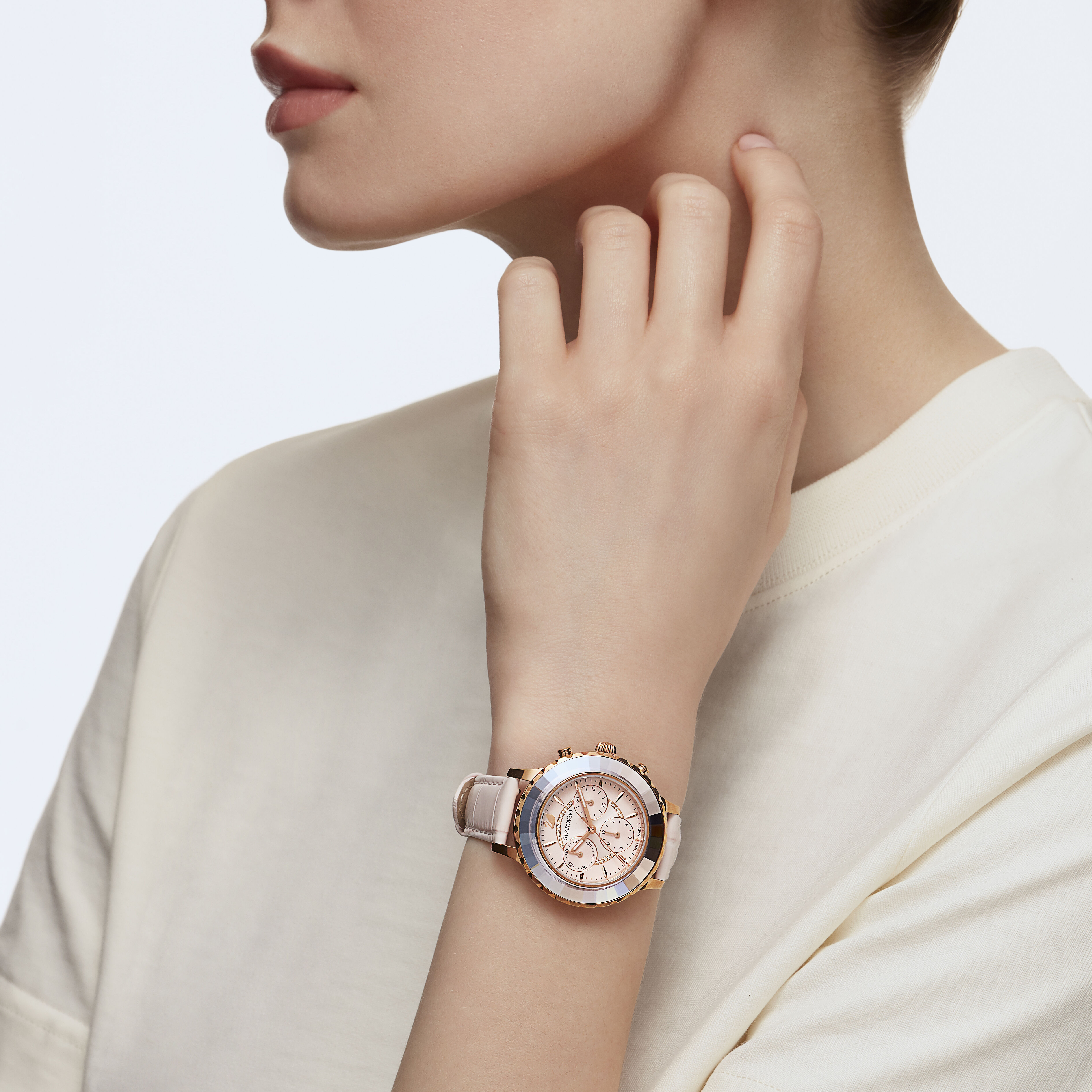Buy Swarovski Octea Lux Chrono Watch, Leather Strap, Pink Buy Swarovski Octea Lux Chrono Watch, Leather Strap, Pink