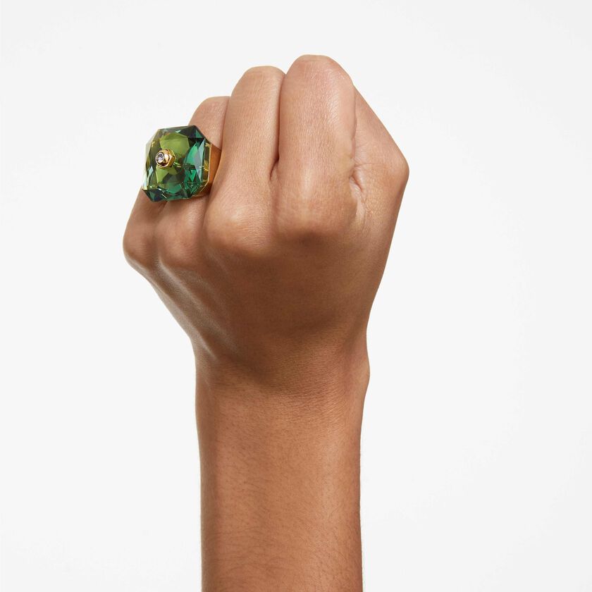 swarovski خاتم كوكتيل numina، قطع مُثَمَّن، لون أخضر، طلاء بلون ذهبي