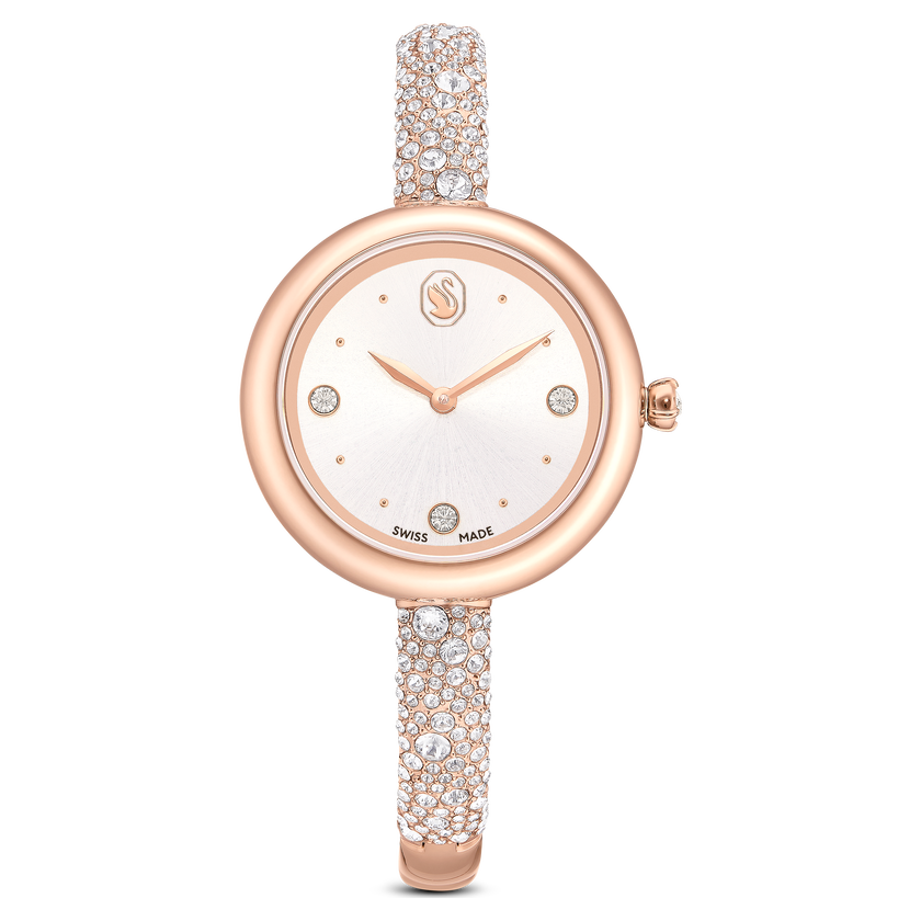 swarovski ساعة sublima bangle، صناعة سويسرية، سوار معدني، لون ذهبي وردي، لمسة نهائية بلون ذهبي وردي