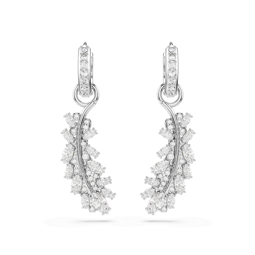 swarovski أقراط vienna، قطع متنوع، شكل ريشة، لون أبيض، طلاء روديوم