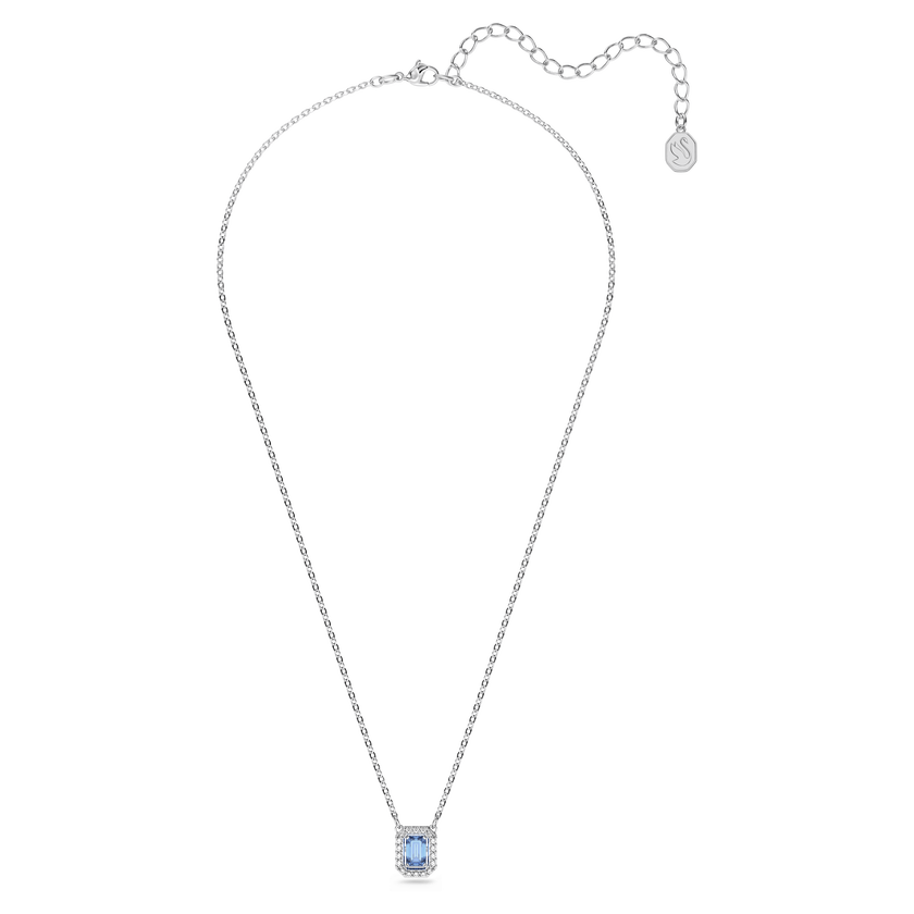 swarovski una necklace  octagon cut  blue  rhodium plated