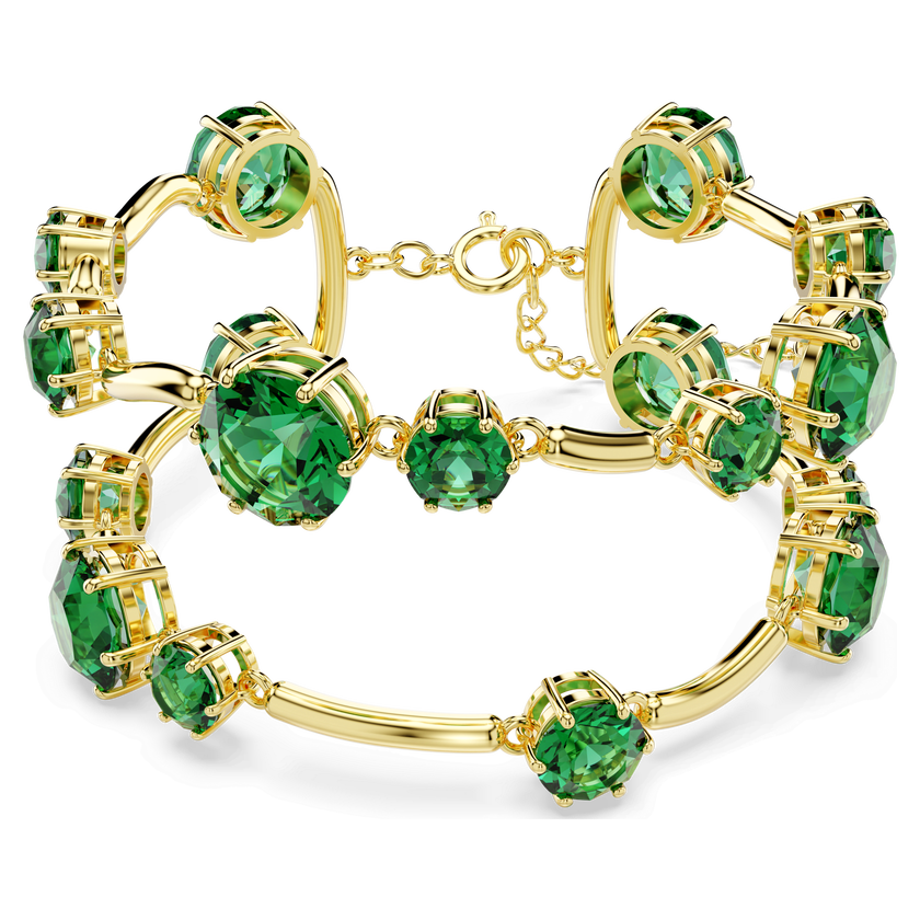 swarovski constella double bangle  mixed round cuts  green  gold tone plated