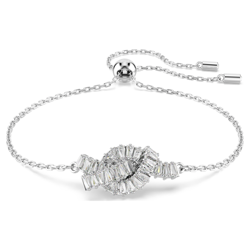 swarovski matrix bracelet  baguette cut  knot  white  rhodium plated