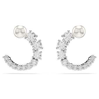 swarovski أقراط حلقية matrix، لؤلؤة كريستال، قطع مستدير، لون أبيض، طلاء روديوم