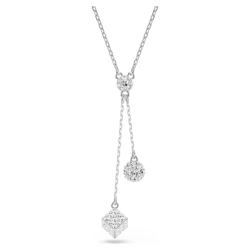 swarovski عقد dextera على شكل حرف y، قطع مستدير، كرة ومكعب، لون أبيض، طلاء روديوم