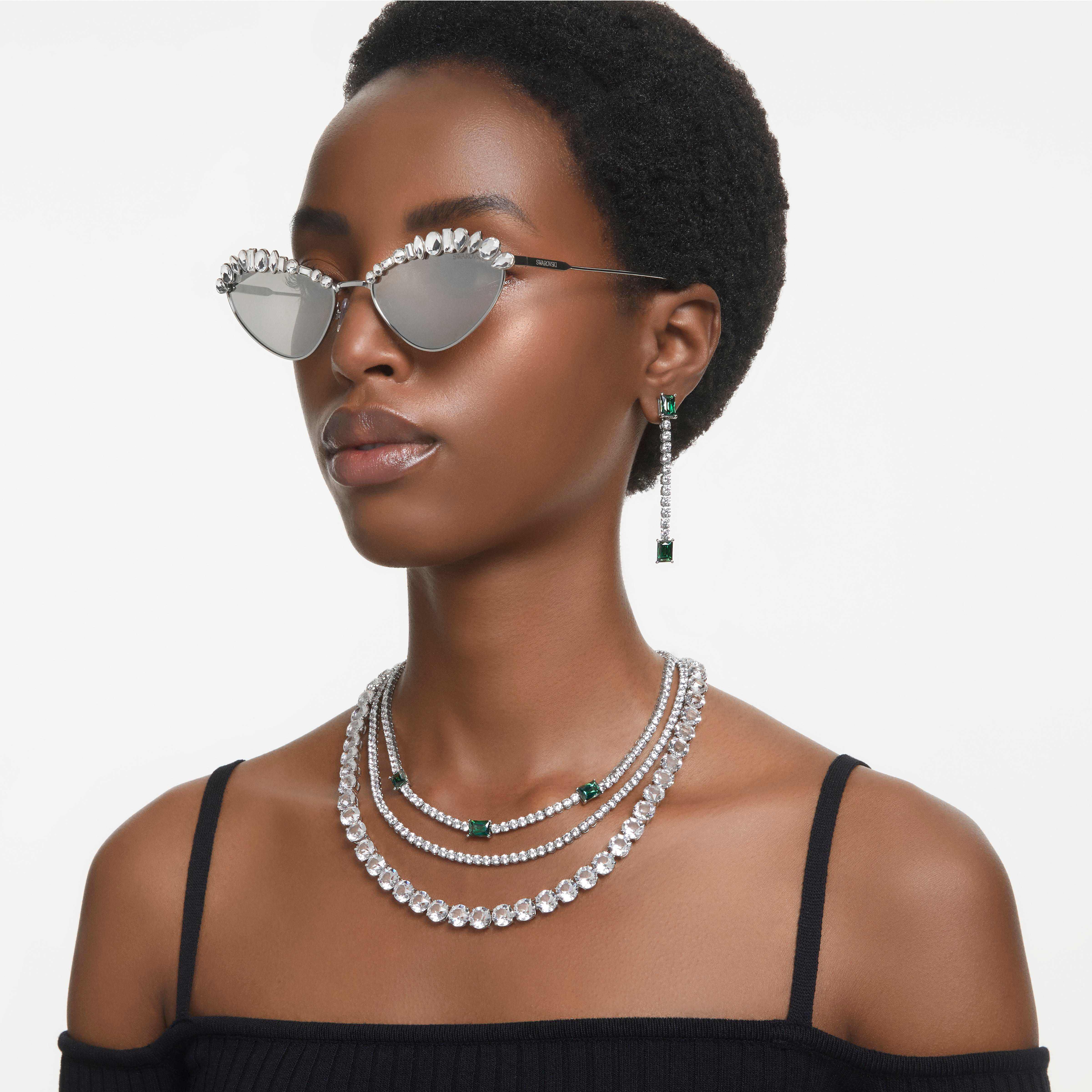 swarovski matrix tennis necklace  mixed cuts  green  rhodium plated