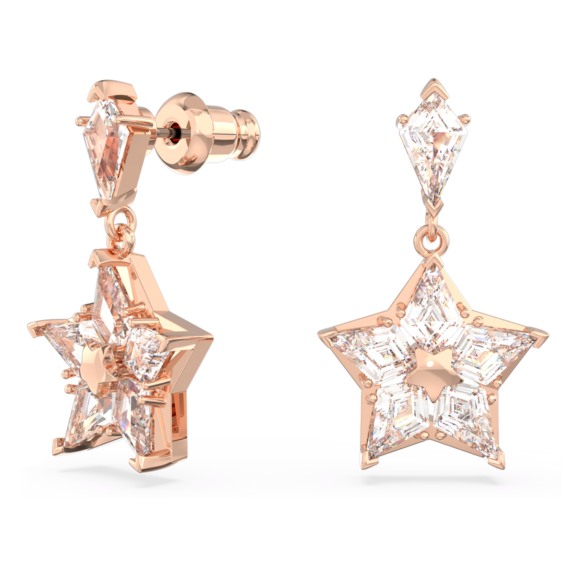 swarovski stella drop earrings  kite cut  star  white  rose gold tone plated