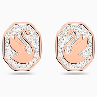 Signum stud earrings,  White, Rose gold-tone plated
