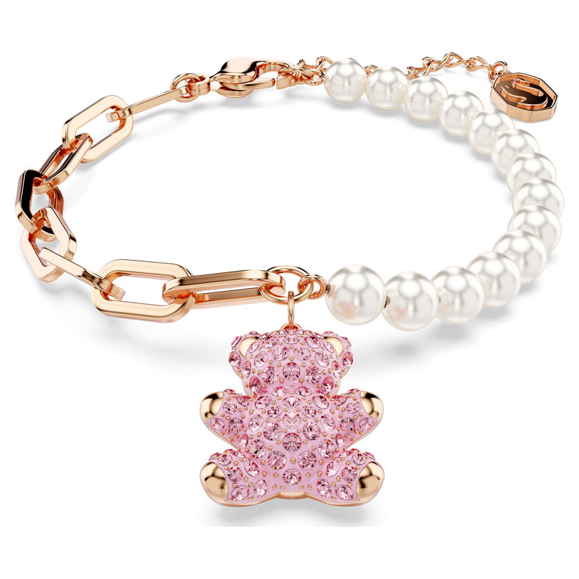 swarovski سوار teddy، على شكل دب، لون وردي، طلاء بلون ذهبي وردي