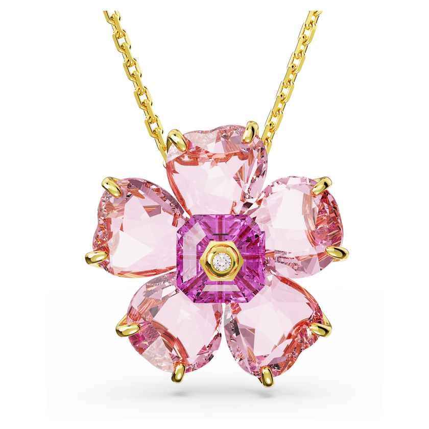 swarovski عقد idyllia، على شكل زهرة، لون وردي، طلاء بلون ذهبي
