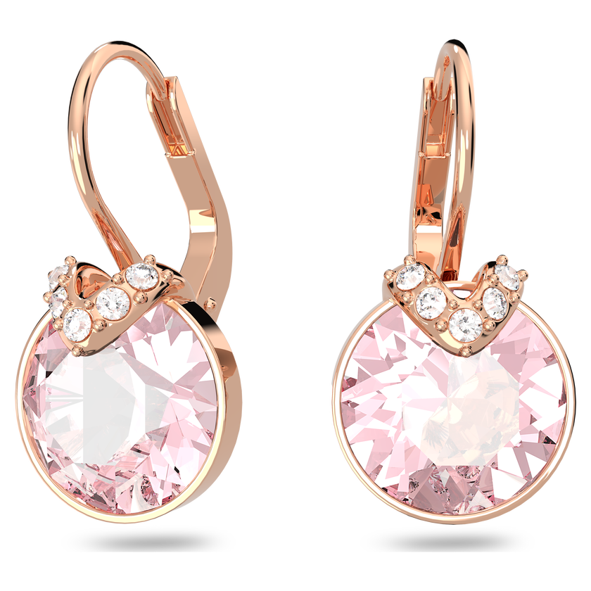 swarovski bella v drop earrings  round cut  pink  rose gold tone plated