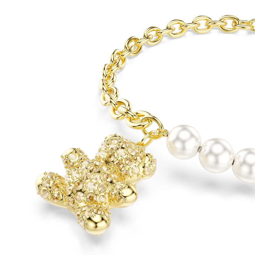swarovski idyllia bracelet  crystal pearl  round cut  teddy  gold tone  18k gold finish