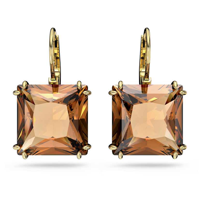 swarovski millenia earrings  square cut crystal  brown  gold tone plated