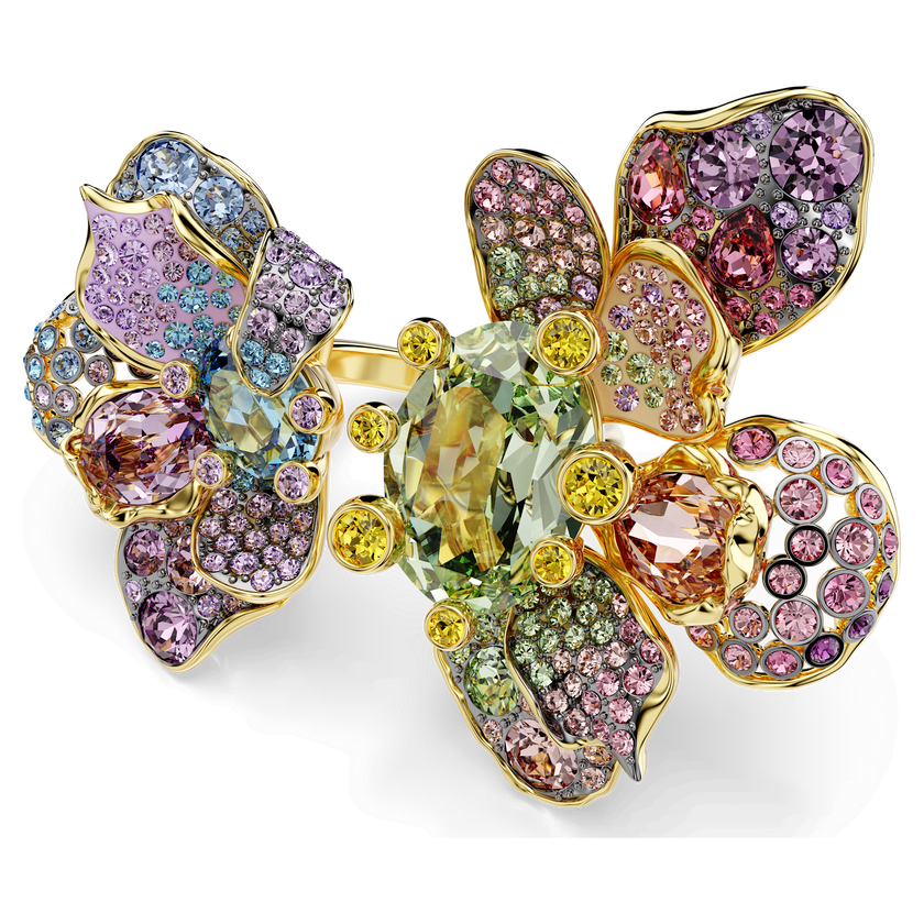 swarovski idyllia ring  mixed cuts  pav   flower  multicolored  mixed metal finish