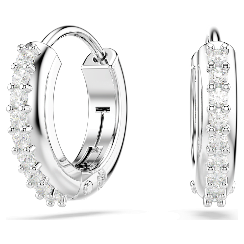 swarovski matrix hoop earrings  round cut  white  rhodium plated