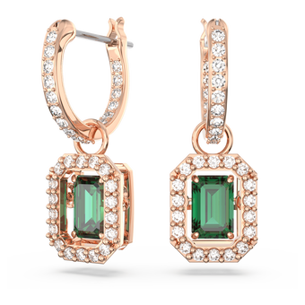 swarovski أقراط متدلية una، قطع مثمن، لون أخضر، طلاء بلون ذهبي وردي