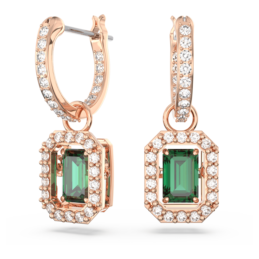 swarovski أقراط متدلية una، قطع مثمن، لون أخضر، طلاء بلون ذهبي وردي
