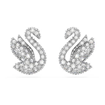 swarovski أقراط دبوسية swan، على شكل بجعة، لون أبيض، طلاء روديوم