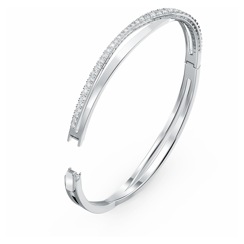 swarovski hyperbola bangle  round cut  white  rhodium plated