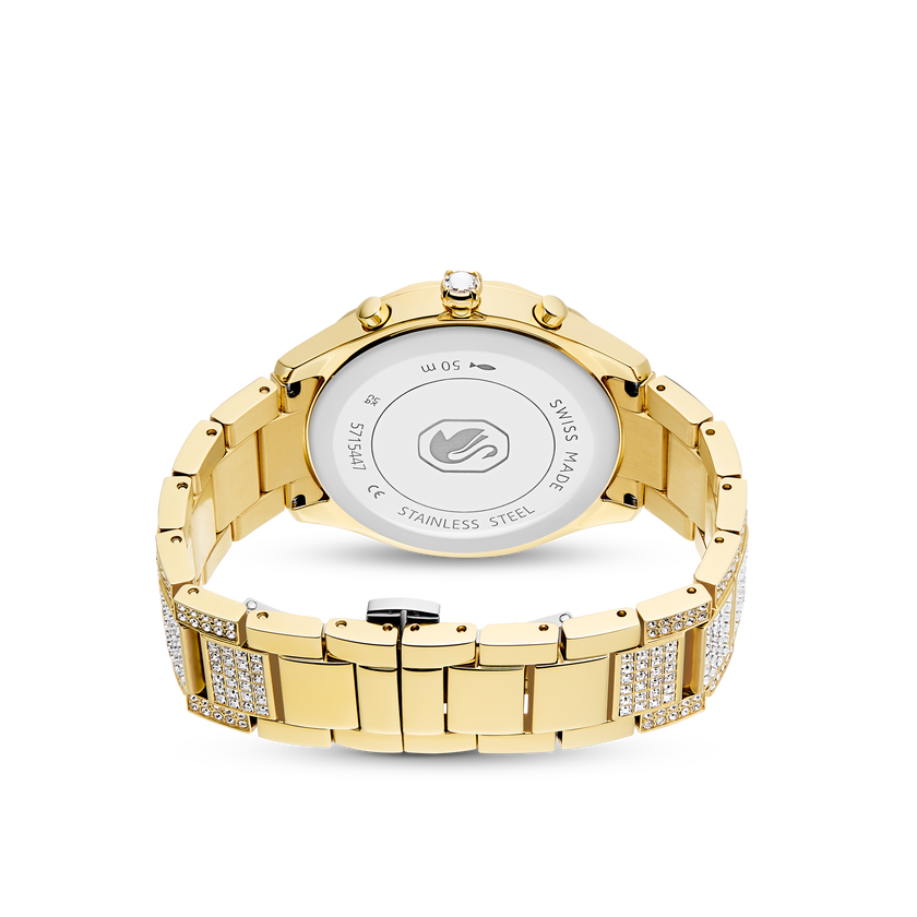 swarovski dextera lux watch  swiss made  metal bracelet  gold tone  gold tone finish