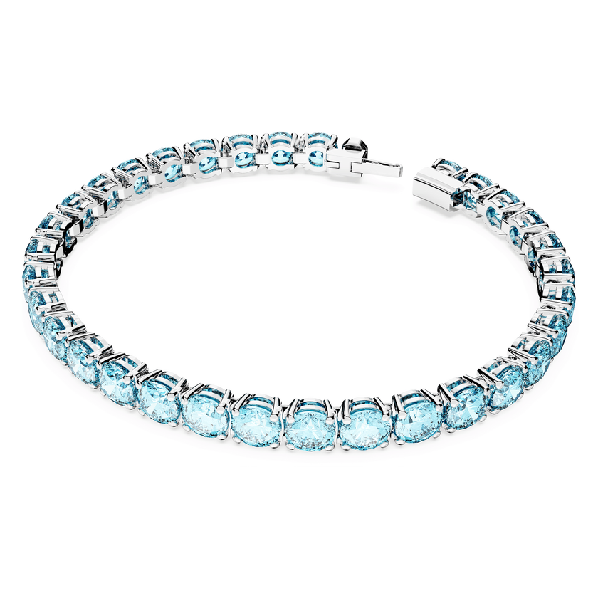 swarovski matrix tennis bracelet  round cut  blue  rhodium plated