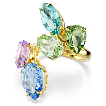 swarovski gema motif ring  mixed cuts  multicolored  gold tone plated