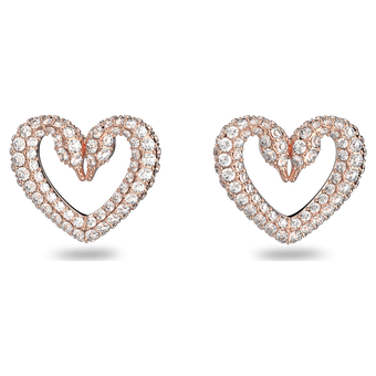 swarovski una stud earrings  heart  small  white  rose gold tone plated