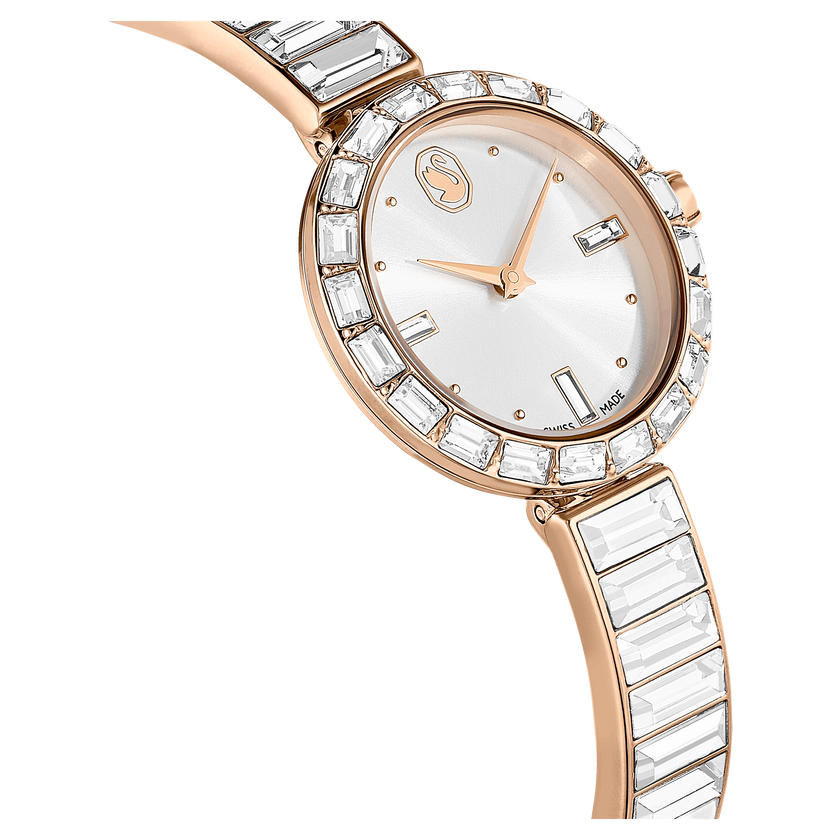 swarovski ساعة matrix bangle، صناعة سويسرية، سوار كريستال، لون أبيض، لمسة نهائية بلون ذهبي وردي