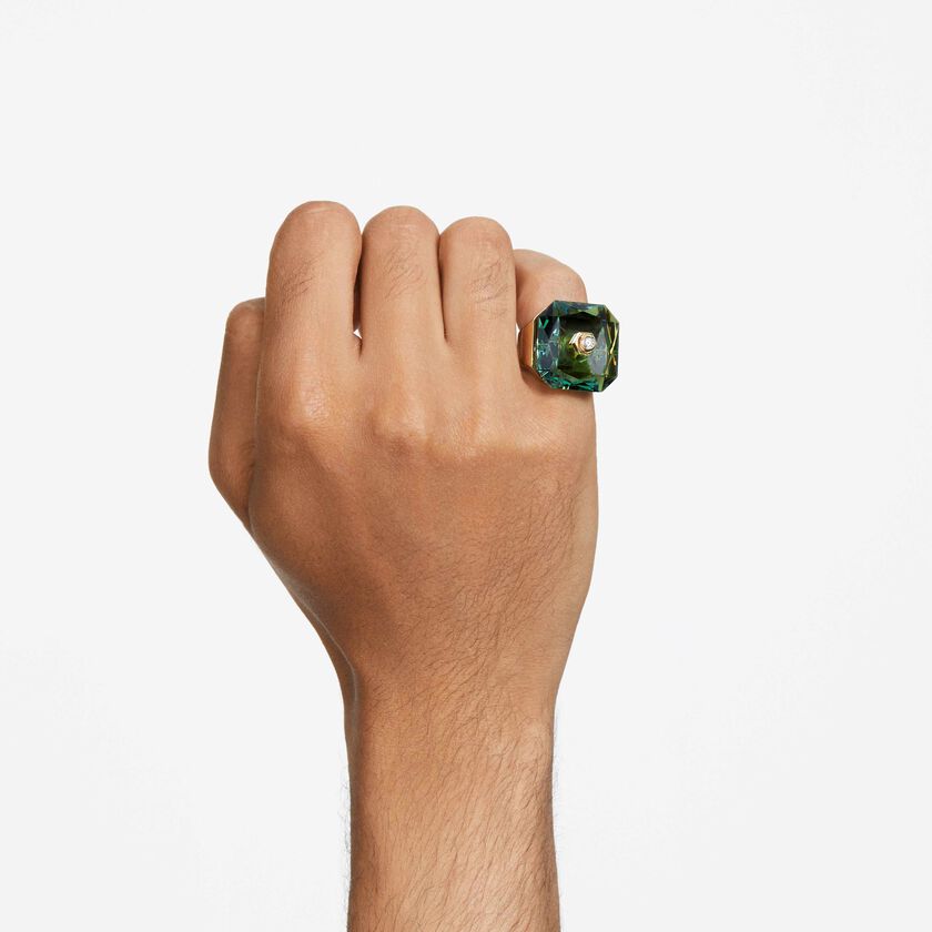 swarovski خاتم كوكتيل numina، قطع مُثَمَّن، لون أخضر، طلاء بلون ذهبي